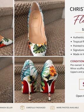 Christian Louboutin White Tropical Floral Pointed Toe Stilettos